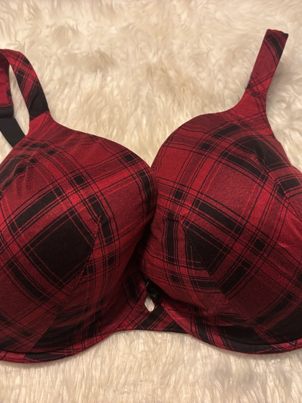 Cacique Red Plaid Uplift plunge Bra 42F
